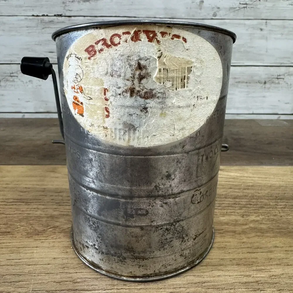 Vintage Bromwell's Measuring Cup Metal Flour Sifter Black Handle